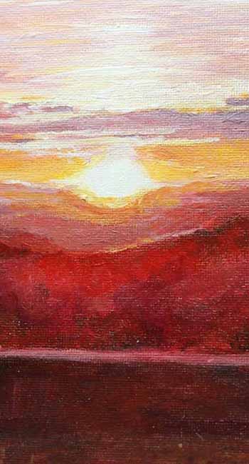 Sunset at Teggs Nose - A5 Original Artwork, on board canvas SOLD. Prints Available.