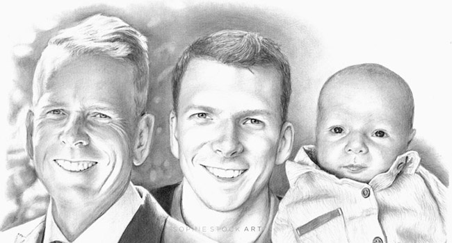 Three Generations - A4 Head and Shoulders Portrait, 3 subjects