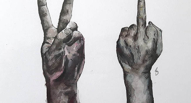 Peace Sign Middle Finger, TFB Fan Art. Prints Available.